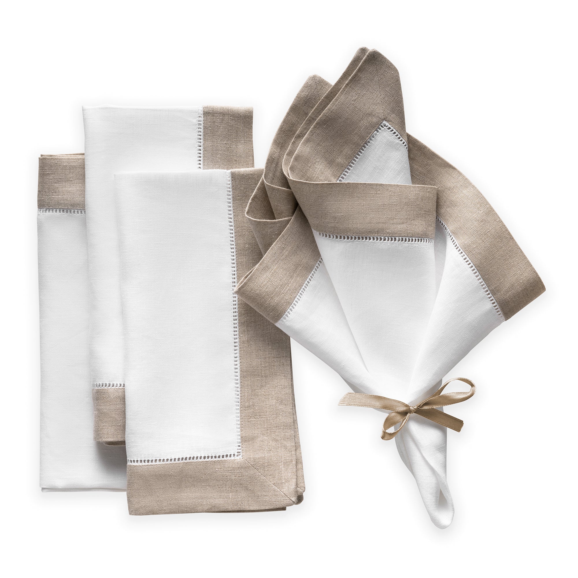 Luxe Hemstitch Bordered Linen Napkins - Set of 4, 20 X 20 inch - Multiple Colors