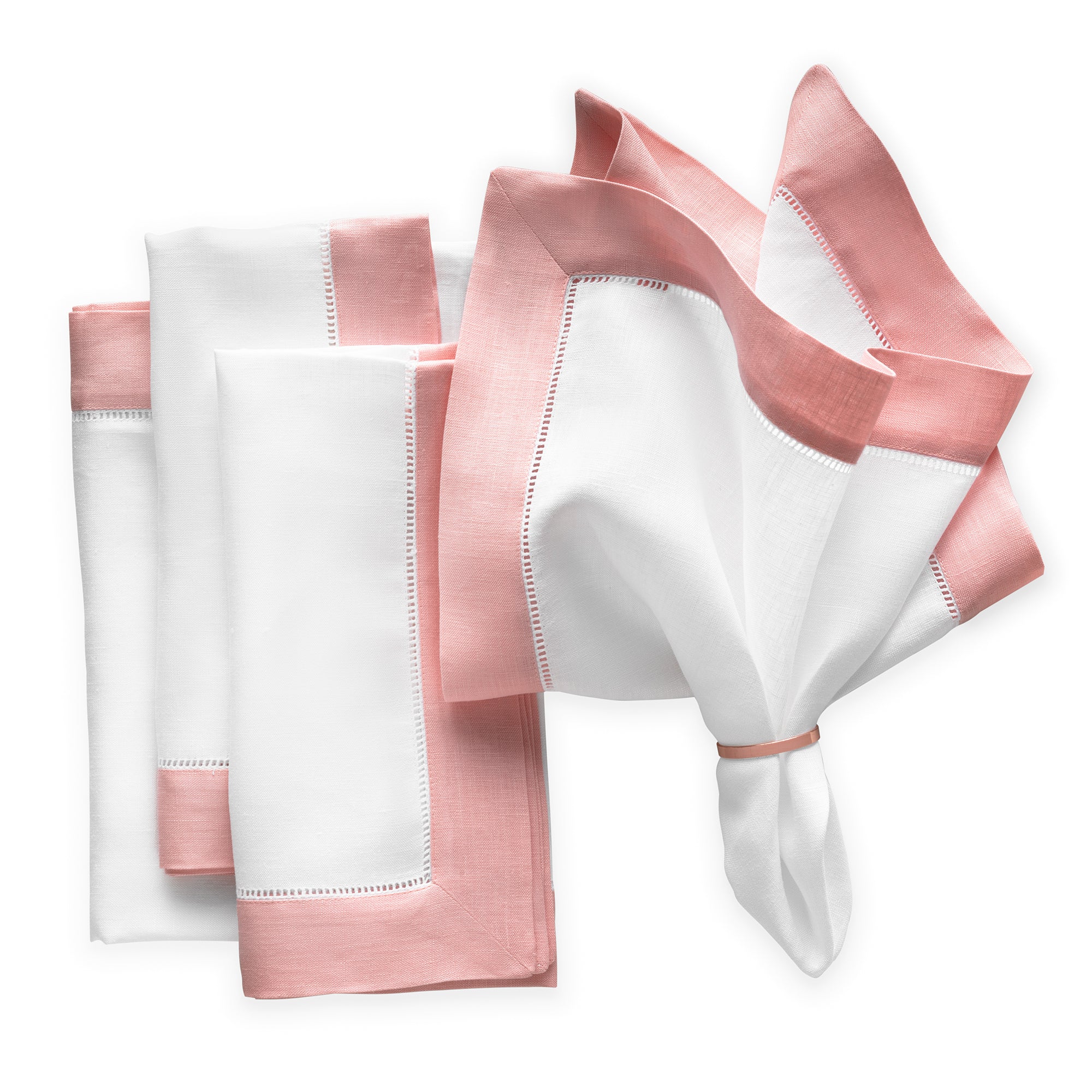 Luxe Hemstitch Bordered Linen Napkins - Set of 4, 20 X 20 inch - Multiple Colors