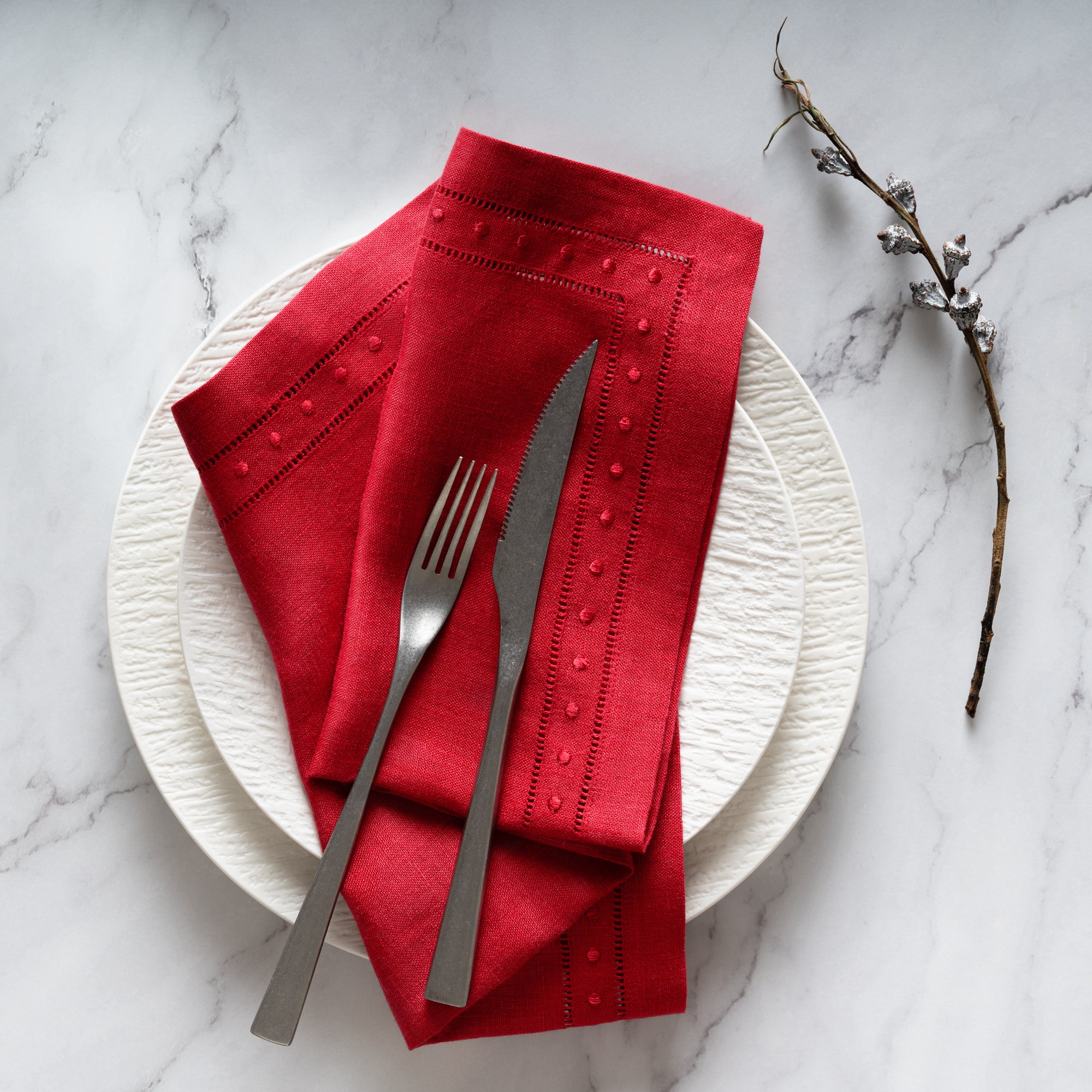 Swiss Dot Linen Napkins, Set of 4, 18 x 18 inch - Multiple Colors
