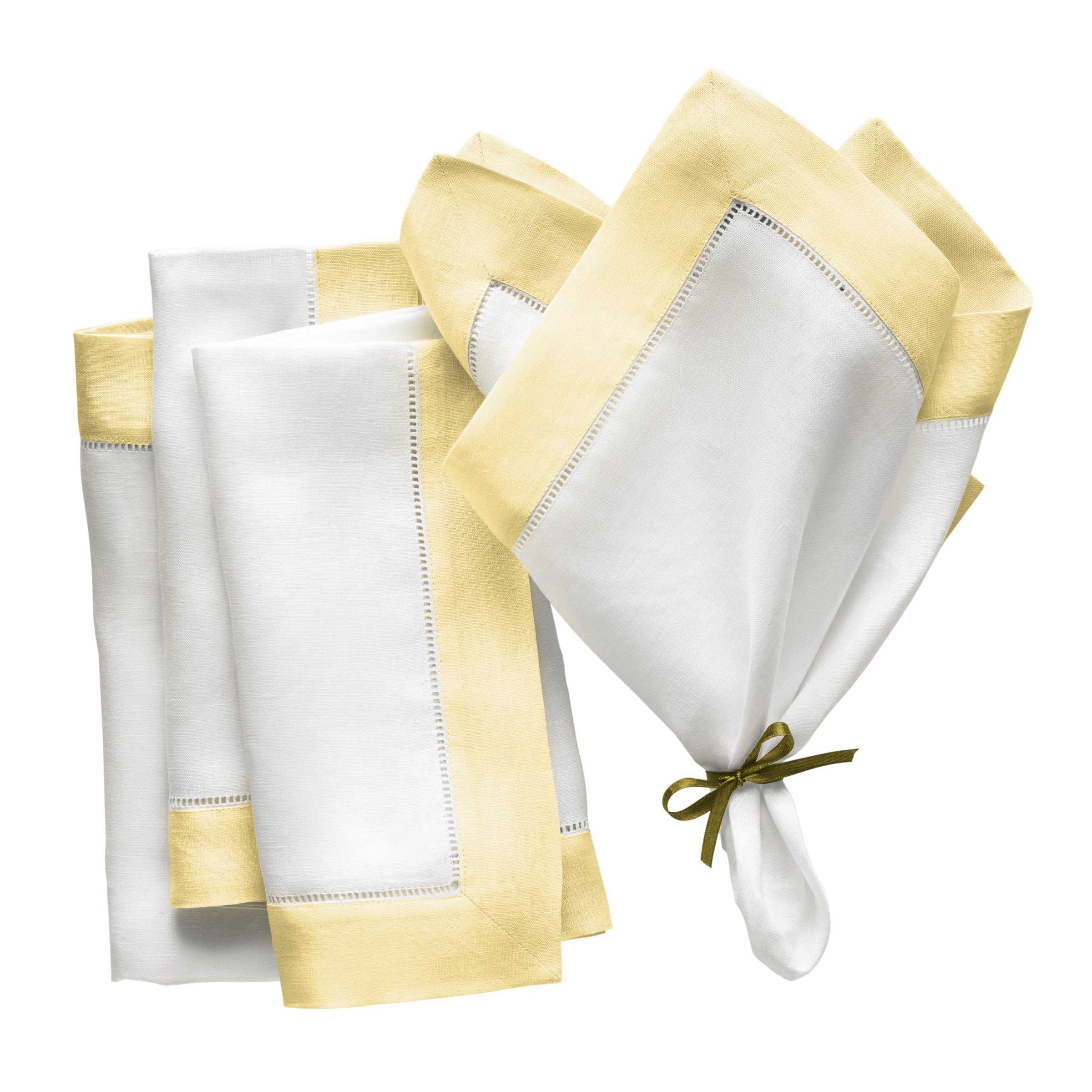 Luxe Hemstitch Bordered Linen Napkins - Set of 4, 20 X 20 inch - Multiple Colors