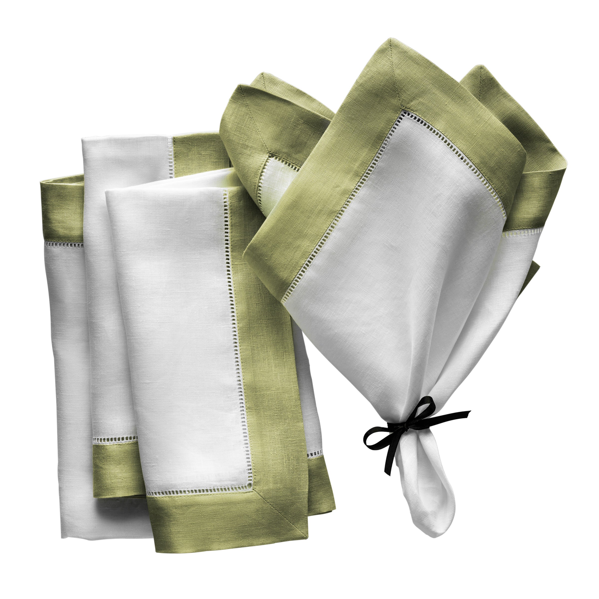 Luxe Hemstitch Bordered Linen Napkins - Set of 4, 20 X 20 inch - Multiple Colors