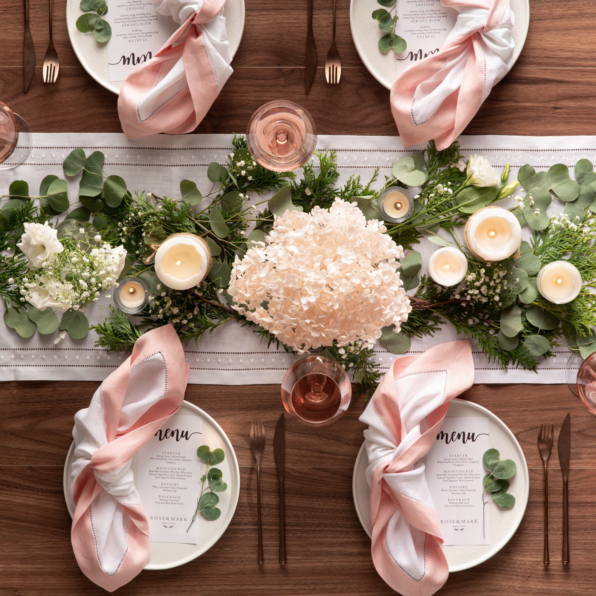 Luxe Hemstitch Bordered Linen Napkins - Set of 4, 20 X 20 inch - Multiple Colors