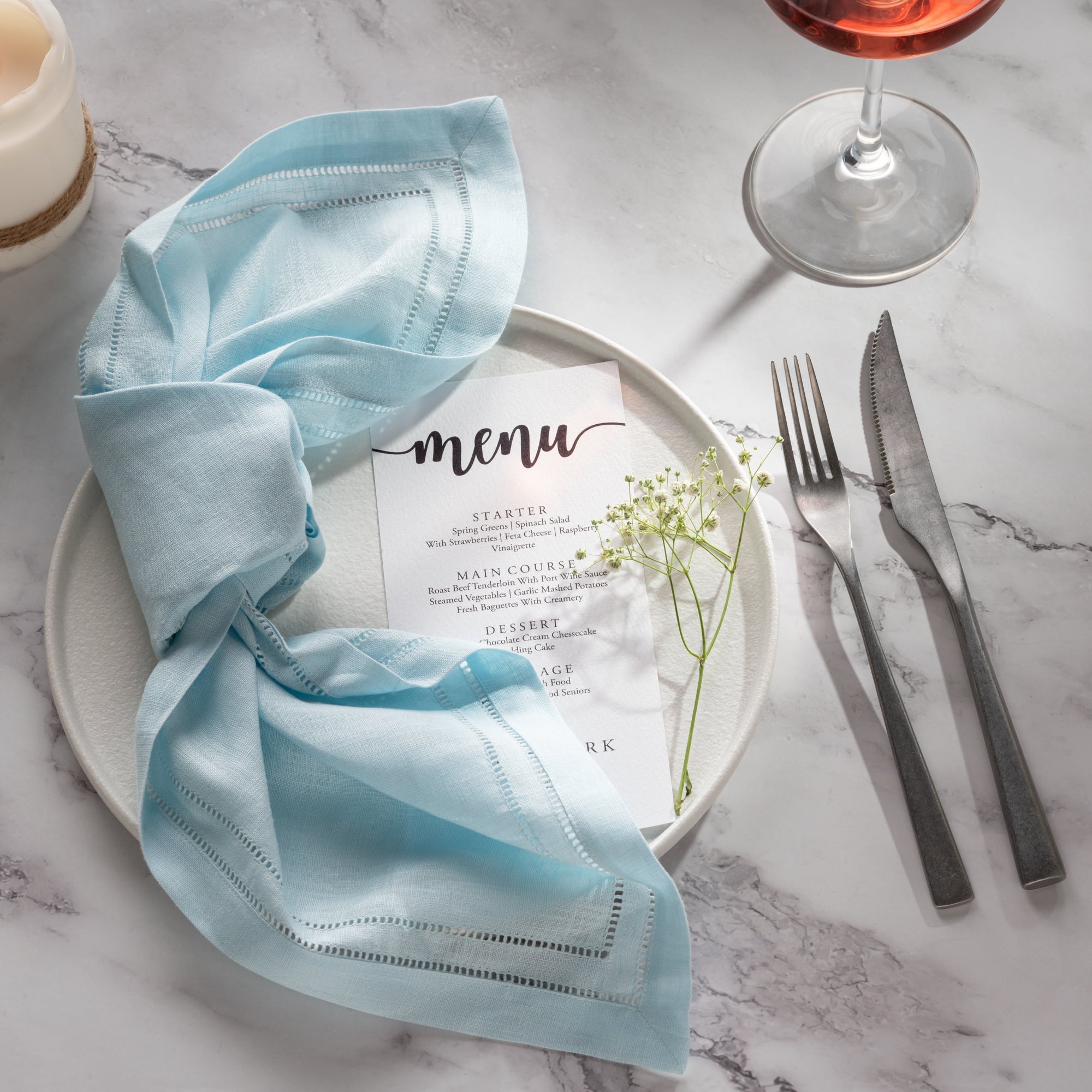 Ajouré Double Hemstitched Linen Napkins, Set of 4, 20 X 20 inch - Multiple Colors