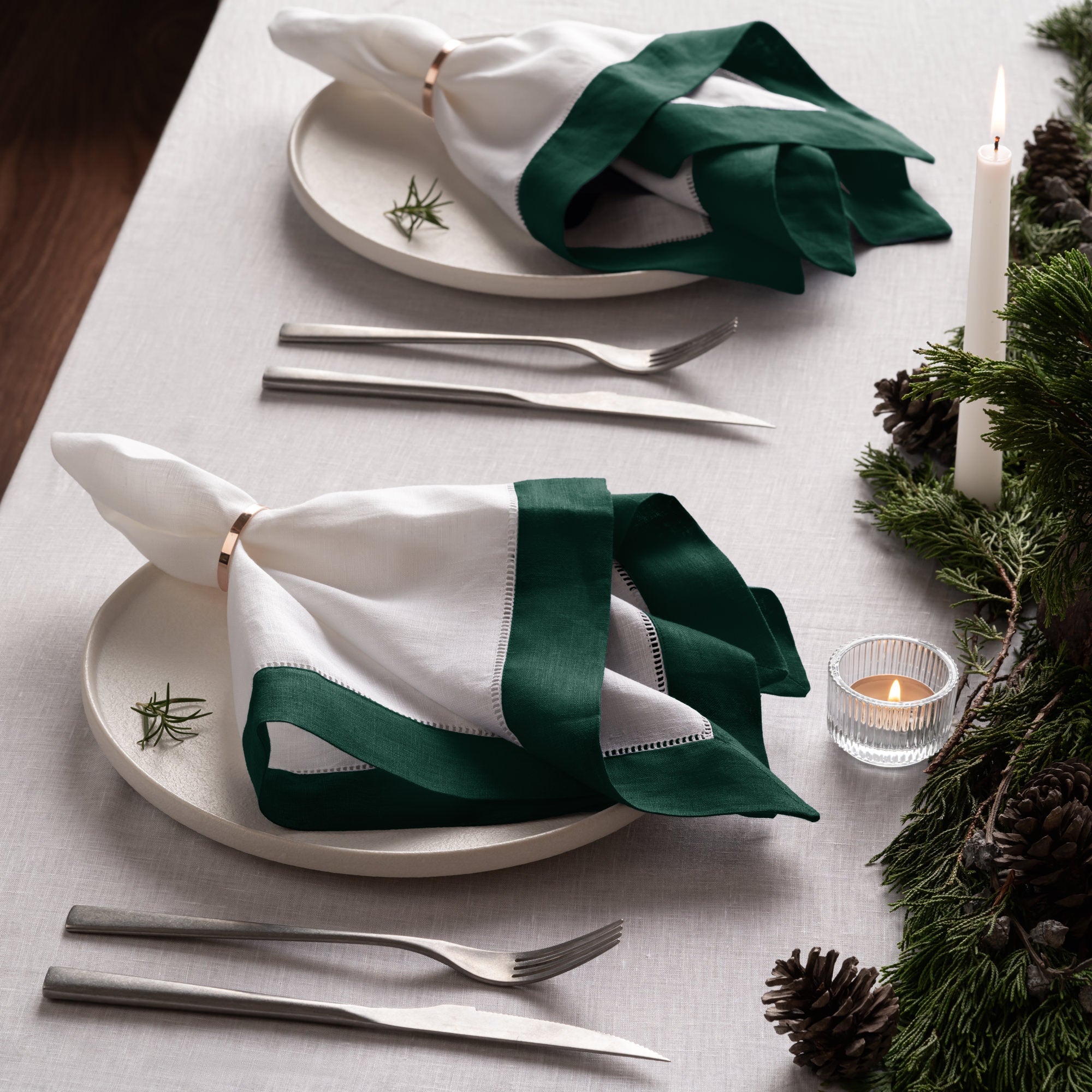 Luxe Hemstitch Bordered Linen Napkins - Set of 4, 20 X 20 inch - Multiple Colors