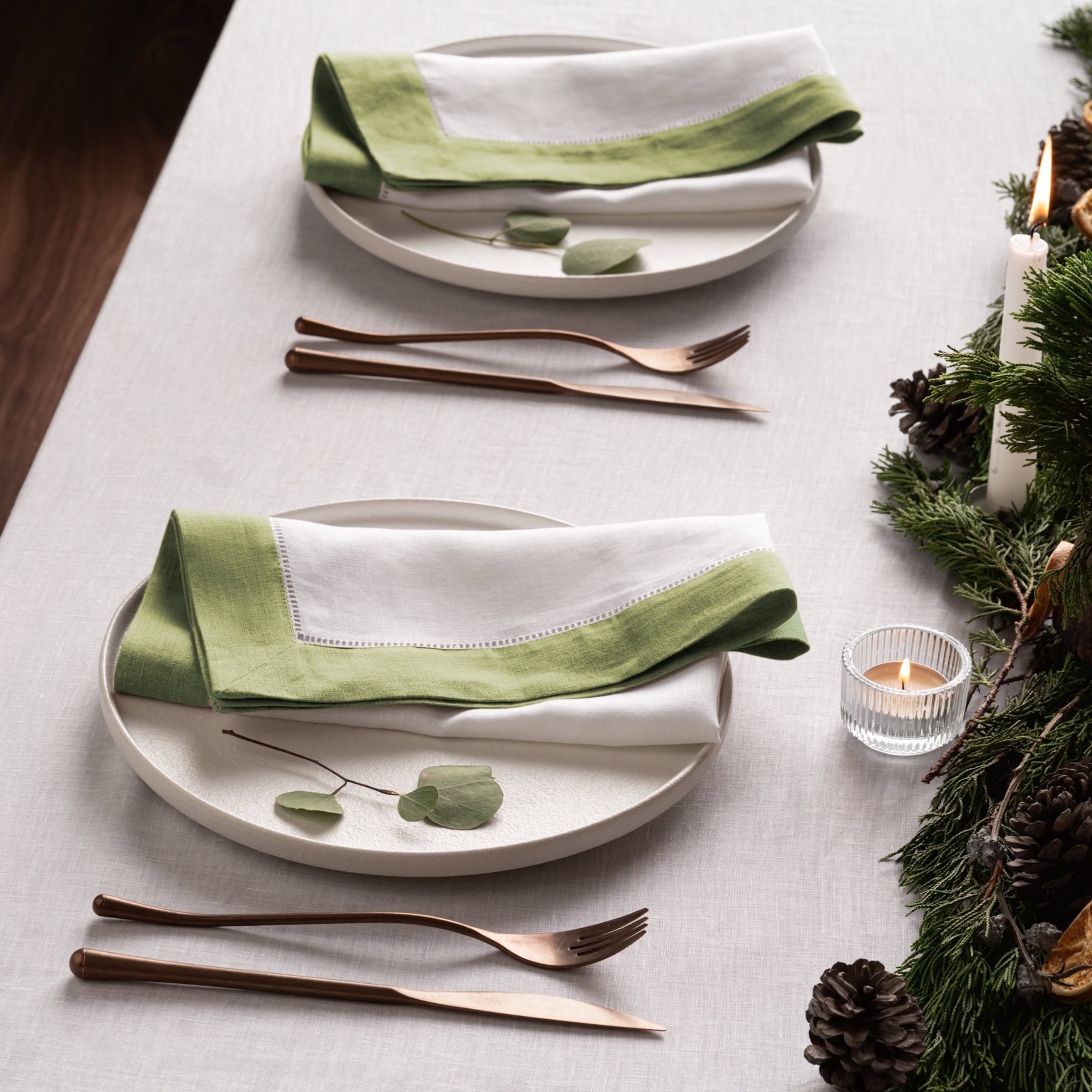 Luxe Hemstitch Bordered Linen Napkins - Set of 4, 20 X 20 inch - Multiple Colors