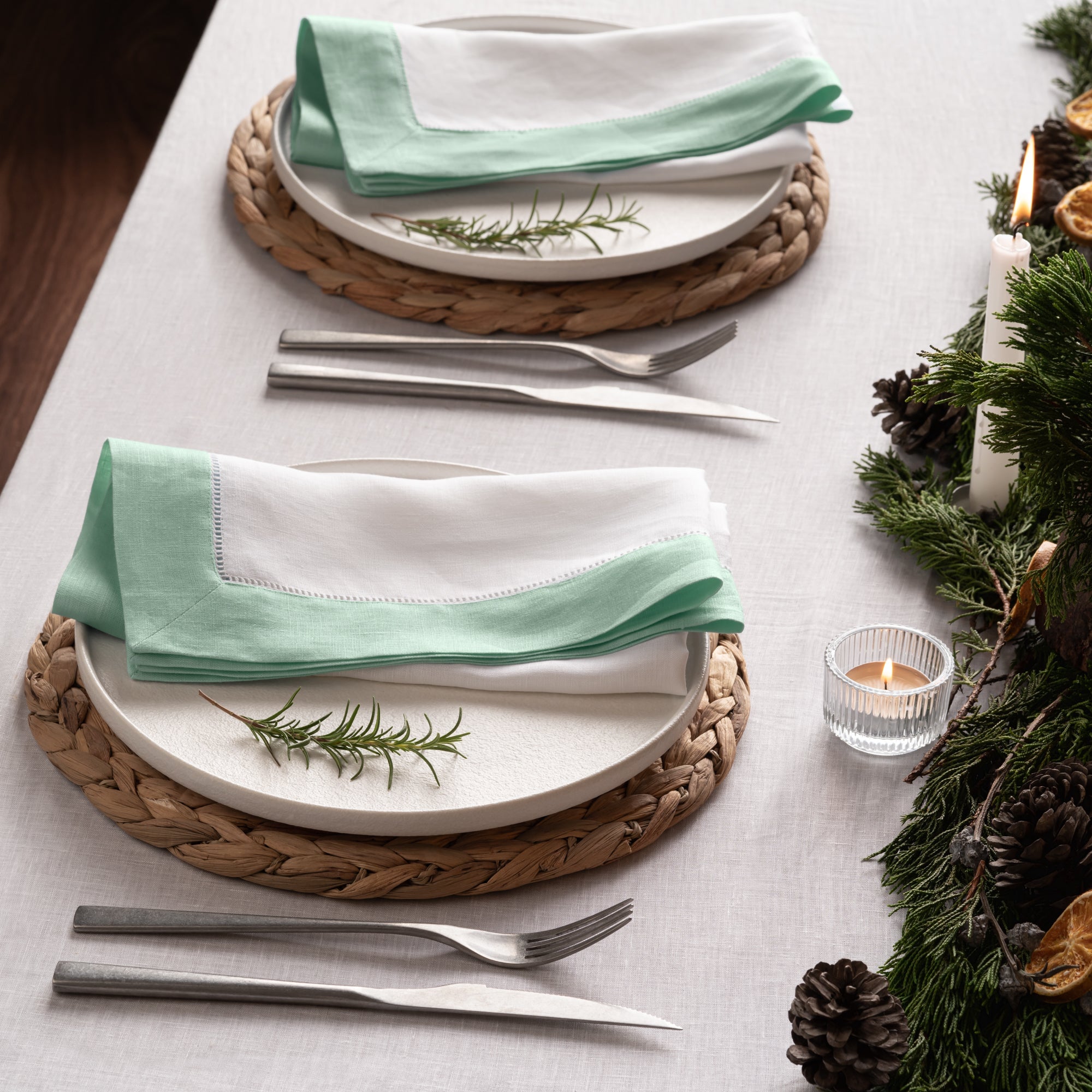 Luxe Hemstitch Bordered Linen Napkins - Set of 4, 20 X 20 inch - Multiple Colors