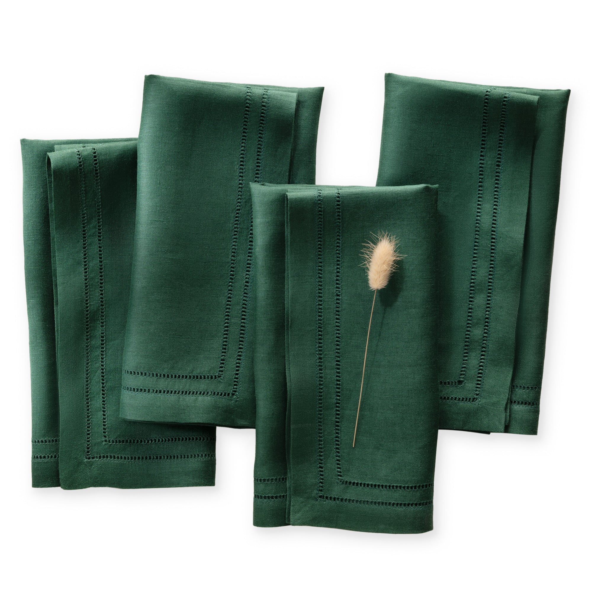 Double hemstitch linen napkins set of 4 with elegance double hemstitched in forest green
