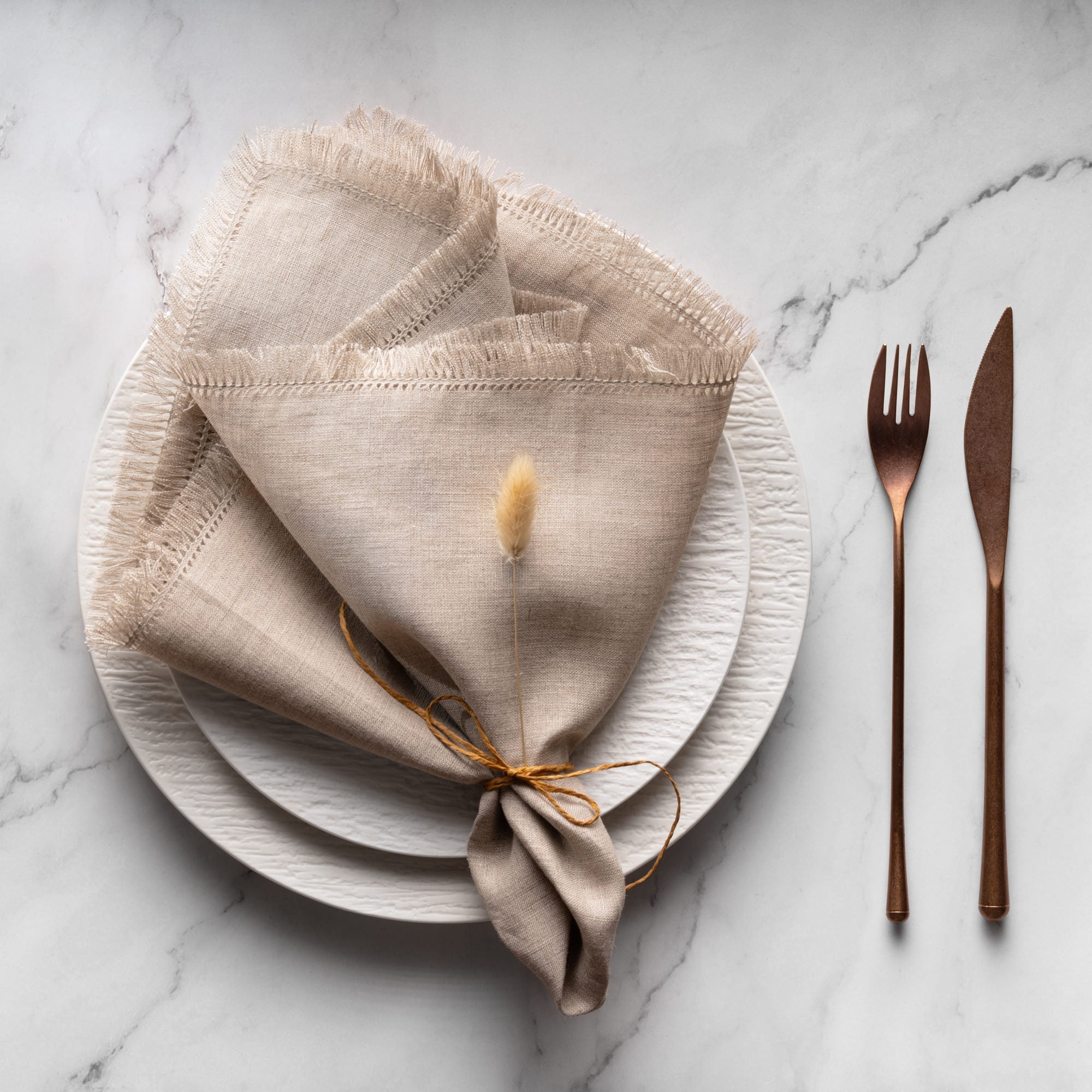 Boho Linen Napkins, Set of 4, 20 x 20 inch - Multiple Colors