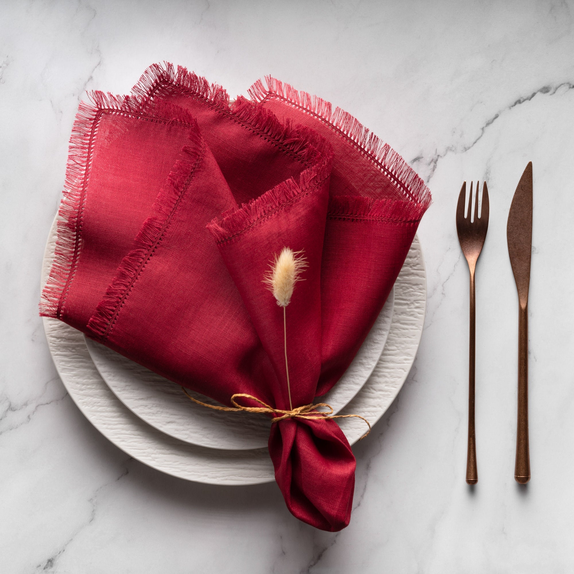 Boho Linen Napkins, Set of 4, 20 x 20 inch - Multiple Colors