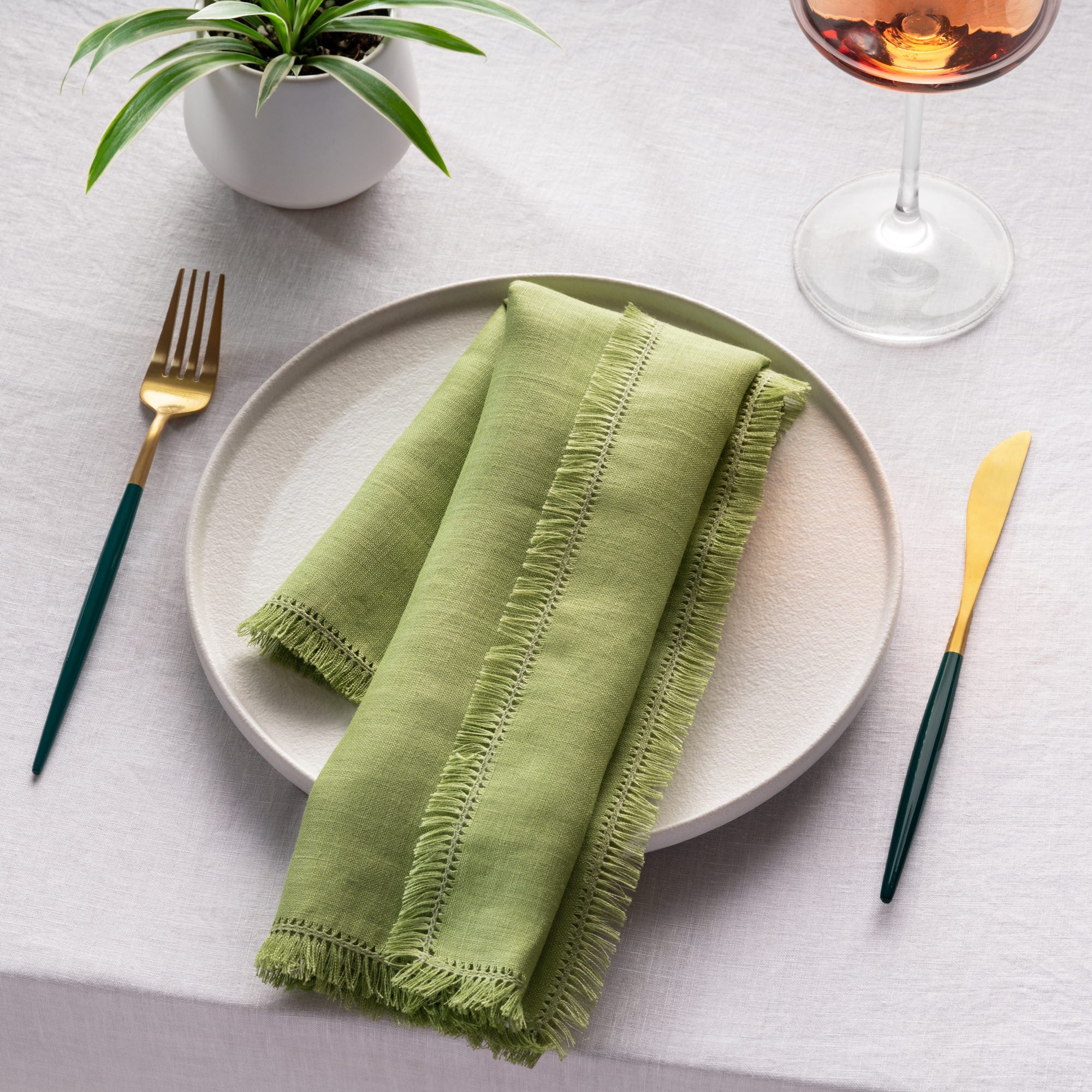 Boho Linen Napkins, Set of 4, 20 x 20 inch - Multiple Colors