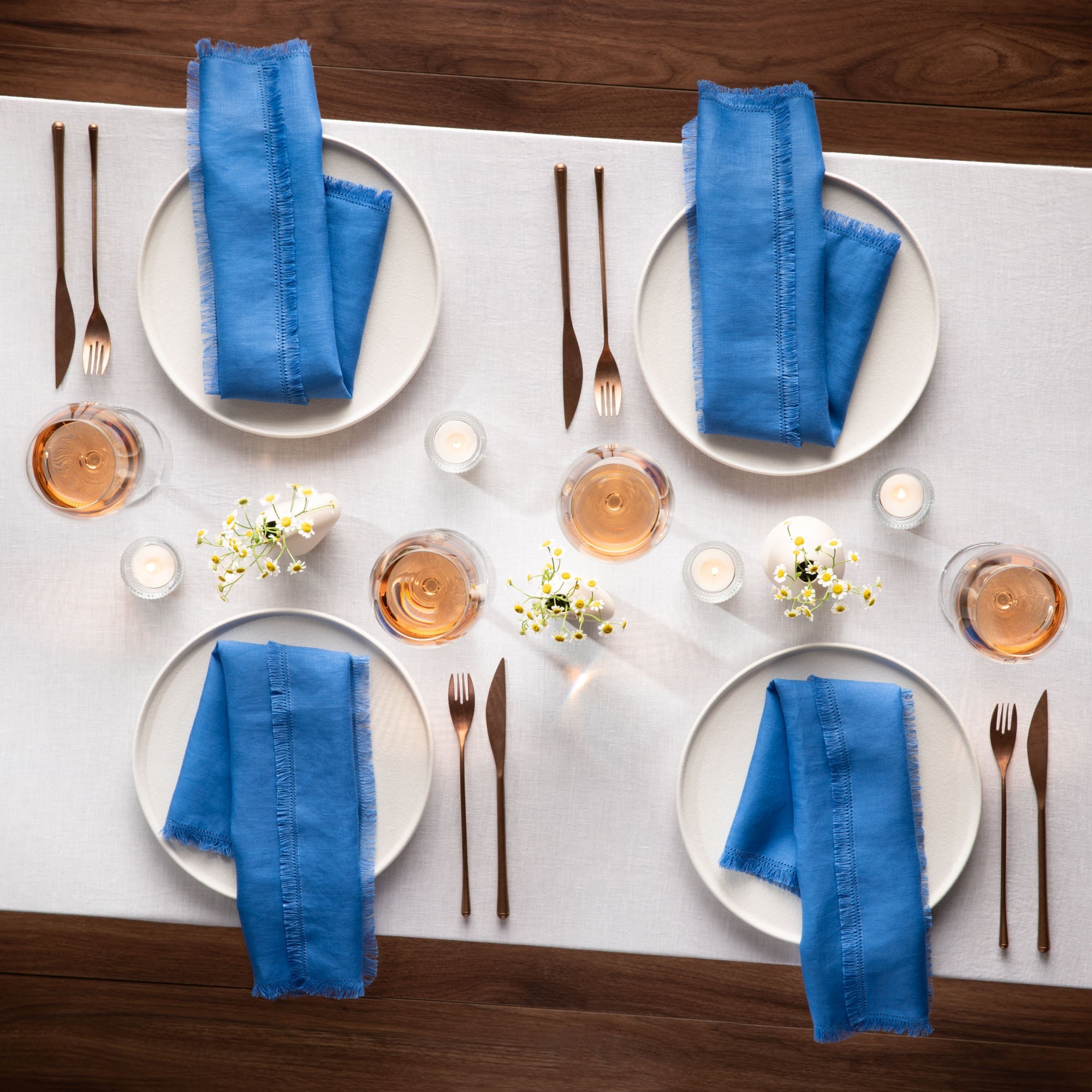 Boho Linen Napkins, Set of 4, 20 x 20 inch - Multiple Colors