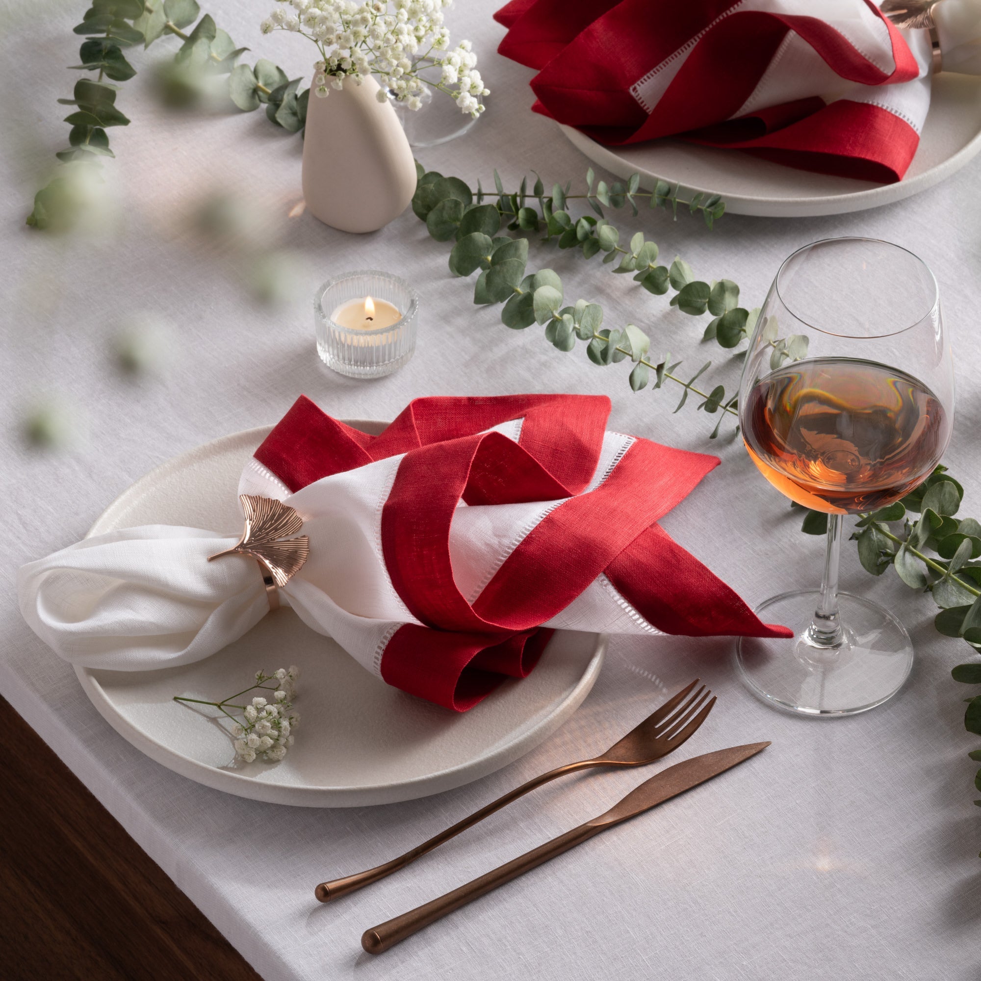 Luxe Hemstitch Bordered Linen Napkins - Set of 4, 20 X 20 inch - Multiple Colors