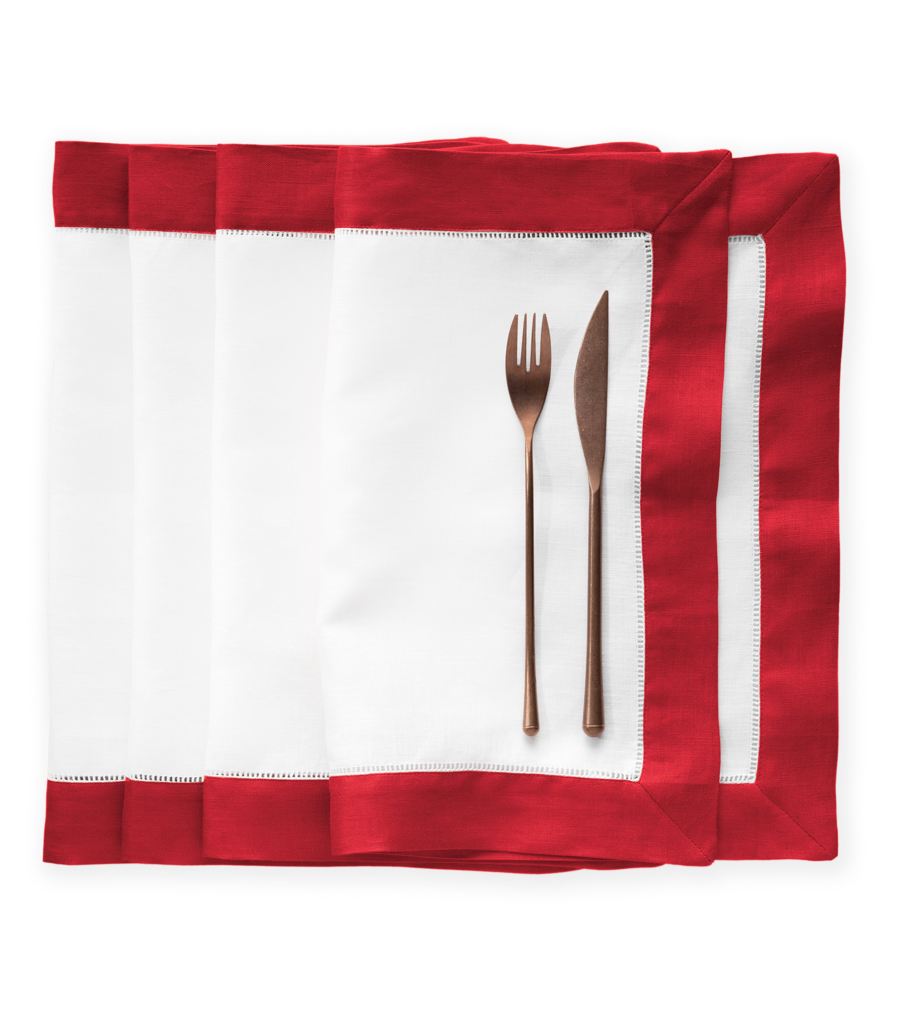 Luxe Hemstitch Bordered Linen Placemats - Set of 4, 14 X 19 inch - Multiple Colors