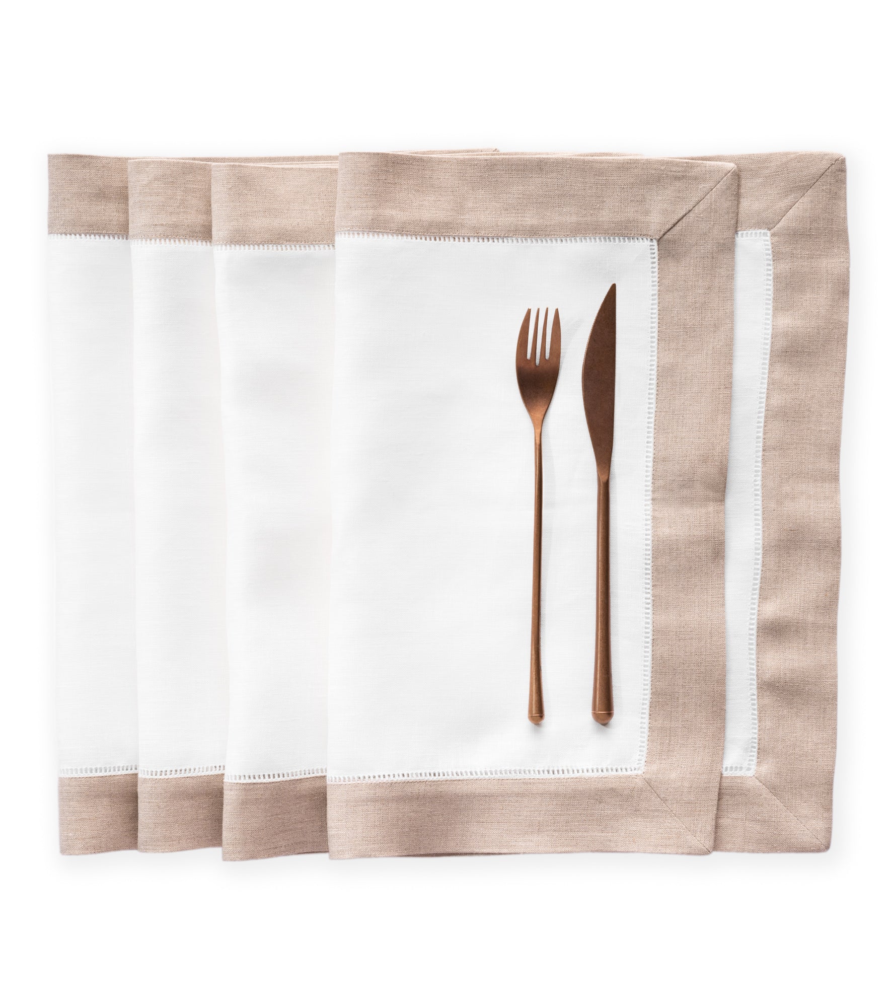 Luxe Hemstitch Bordered Linen Placemats - Set of 4, 14 X 19 inch - Multiple Colors