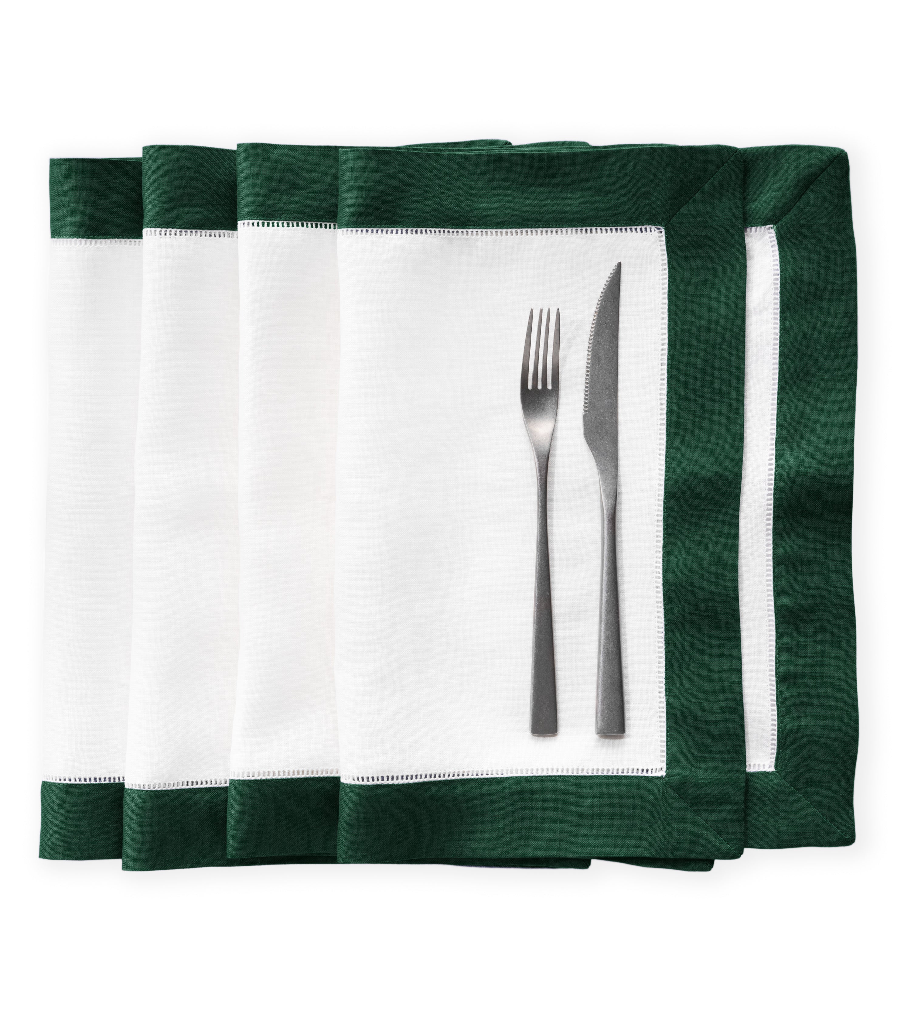 Luxe Hemstitch Bordered Linen Placemats - Set of 4, 14 X 19 inch - Multiple Colors
