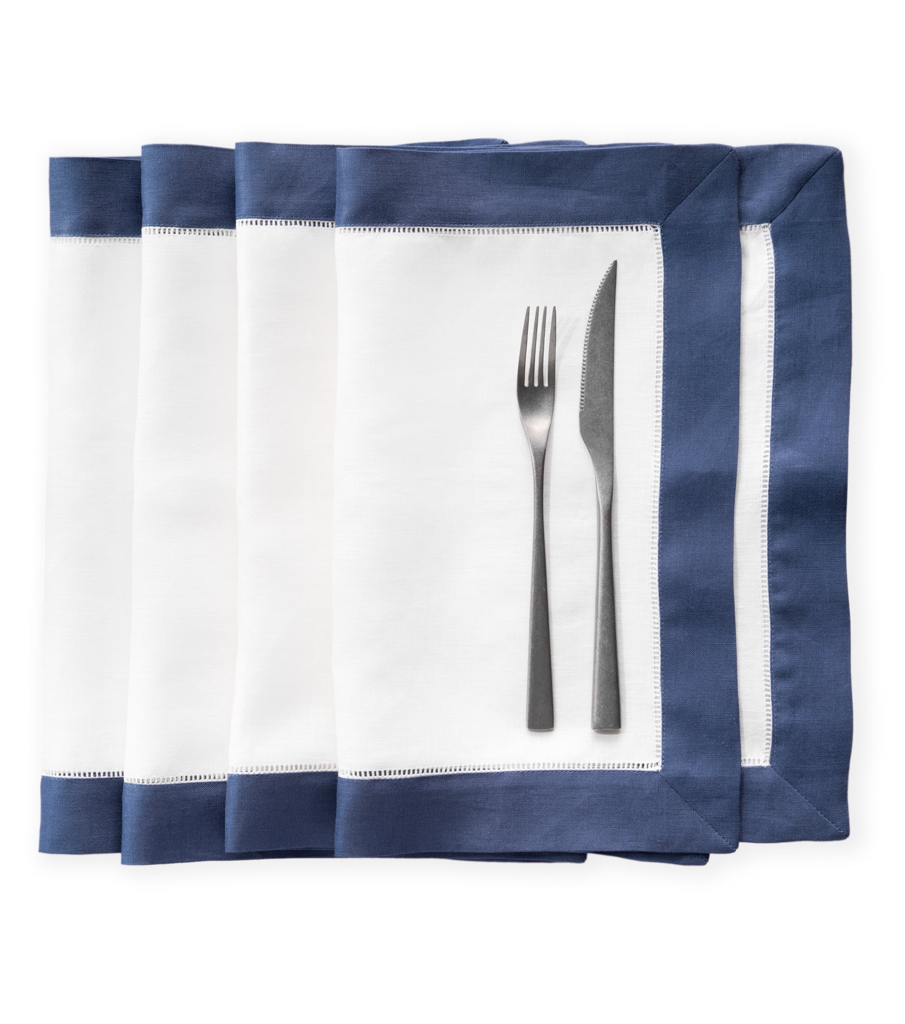 Luxe Hemstitch Bordered Linen Placemats - Set of 4, 14 X 19 inch - Multiple Colors