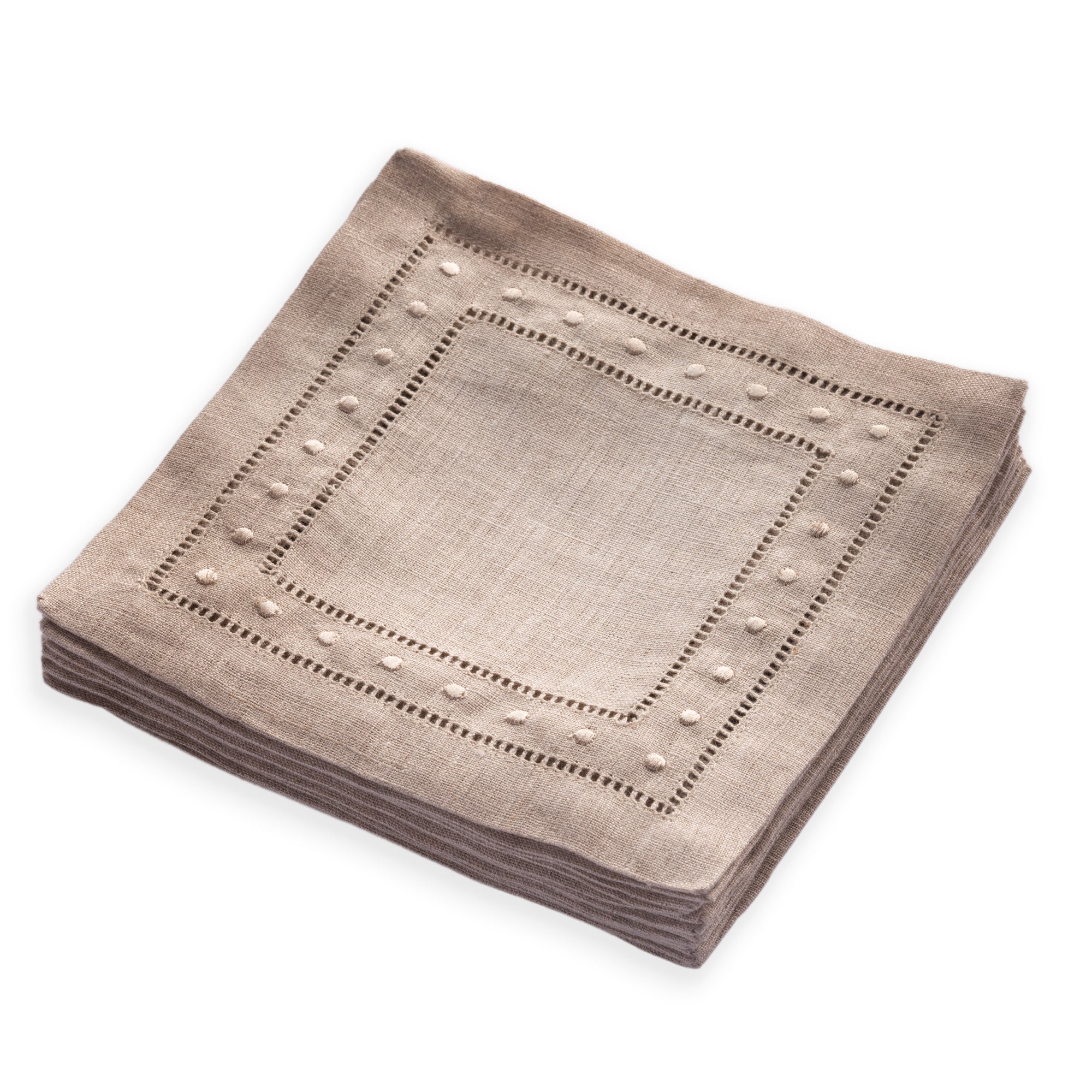 Swiss Dot Linen Cocktail Napkins - Set of 12, 6 x 6 inch - Multiple Colors