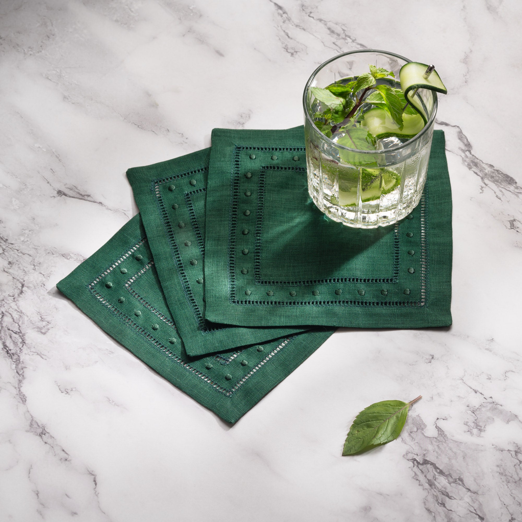 Swiss Dot Linen Cocktail Napkins - Set of 12, 6 x 6 inch - Multiple Colors