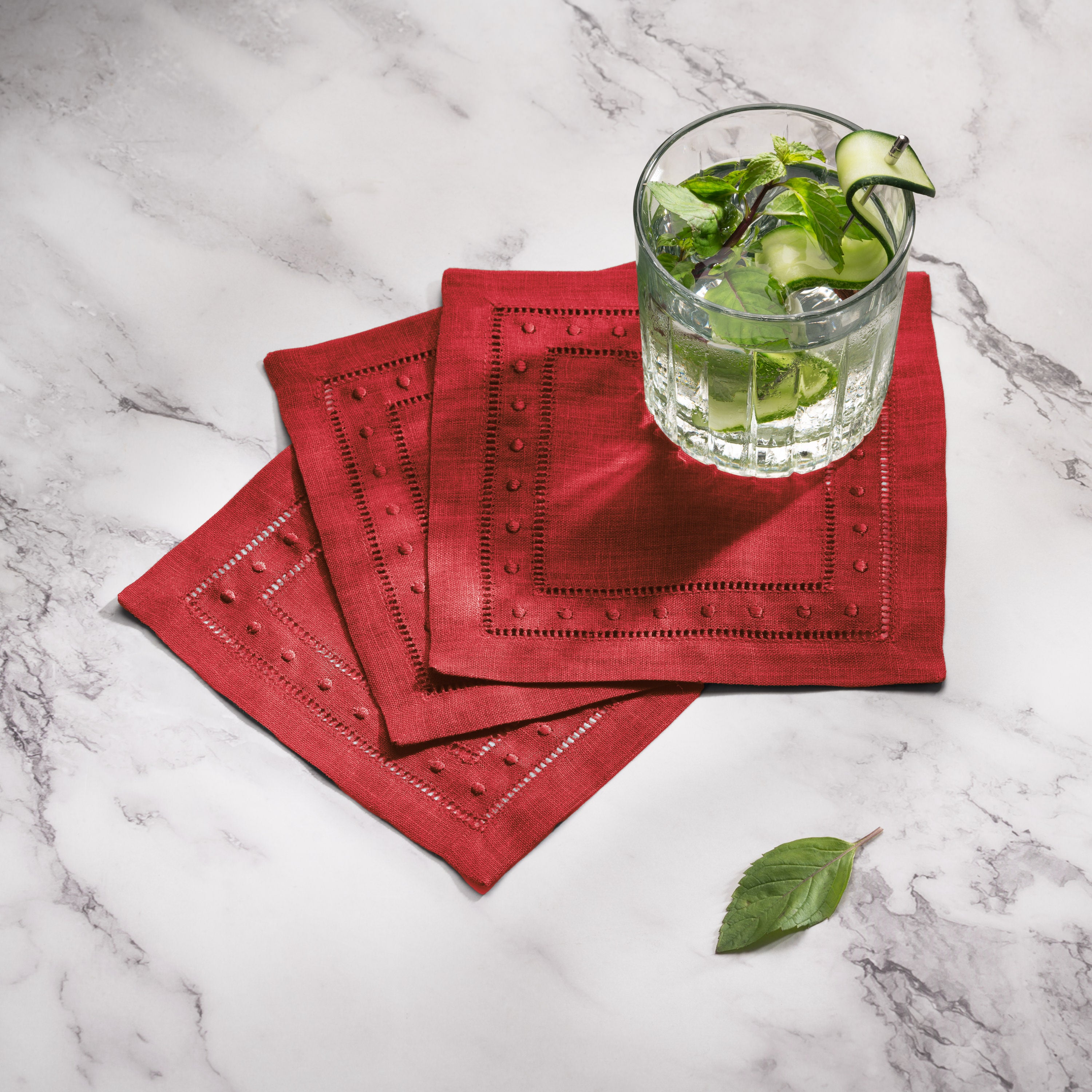 Swiss Dot Linen Cocktail Napkins - Set of 12, 6 x 6 inch - Multiple Colors