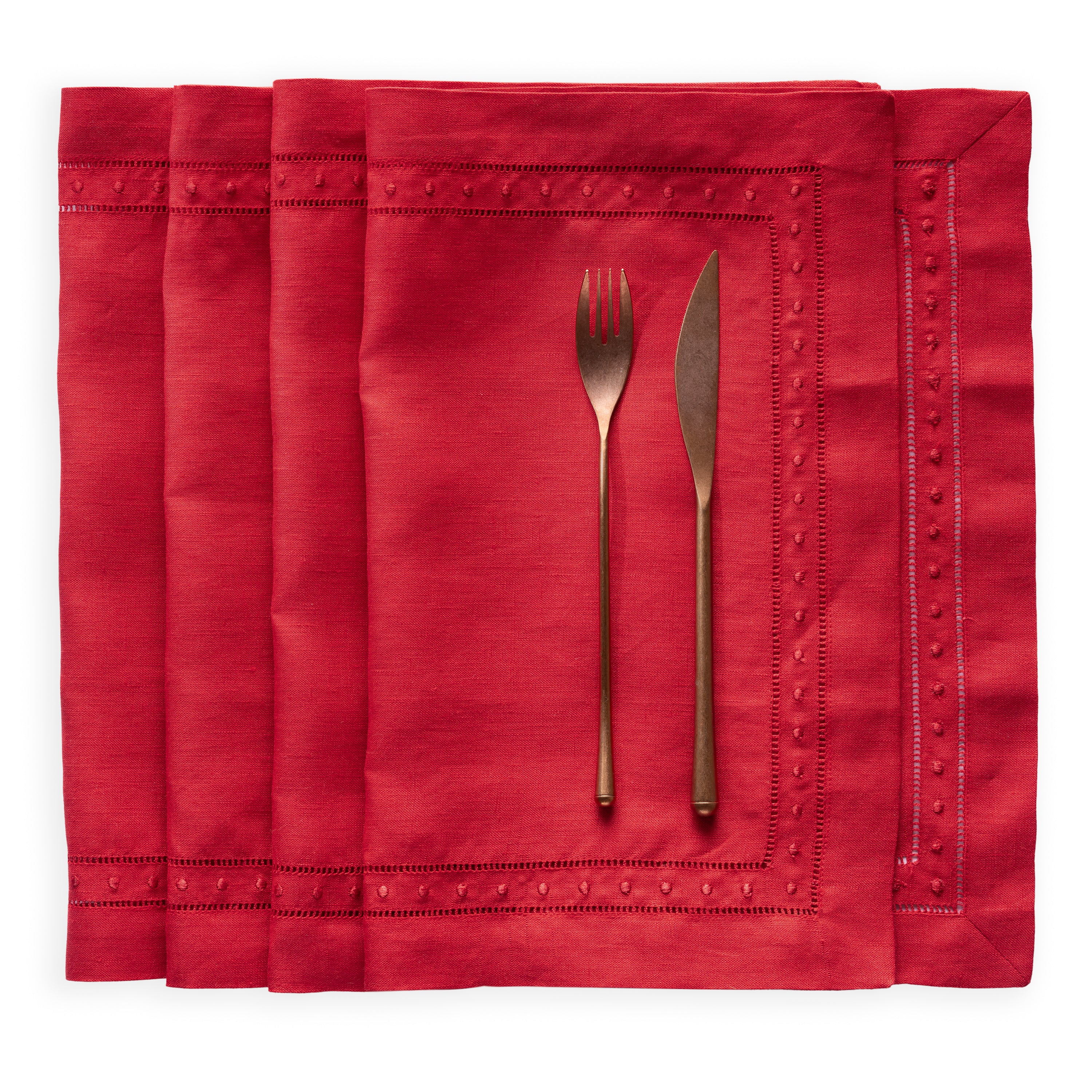 Swiss Dot Linen Placemats  - Set of 4, 14 x 19 inch - Multiple Colors