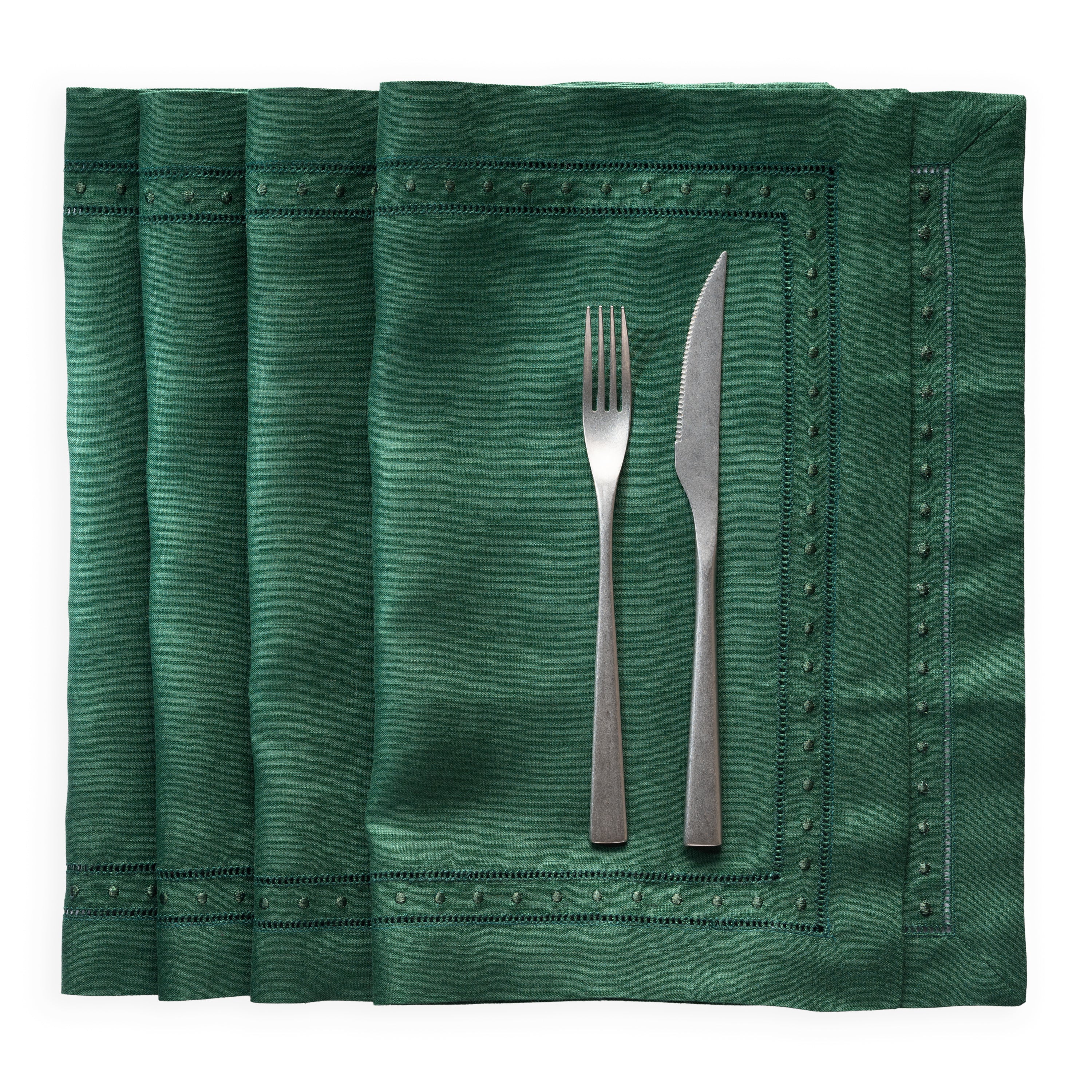 Swiss Dot Linen Placemats  - Set of 4, 14 x 19 inch - Multiple Colors