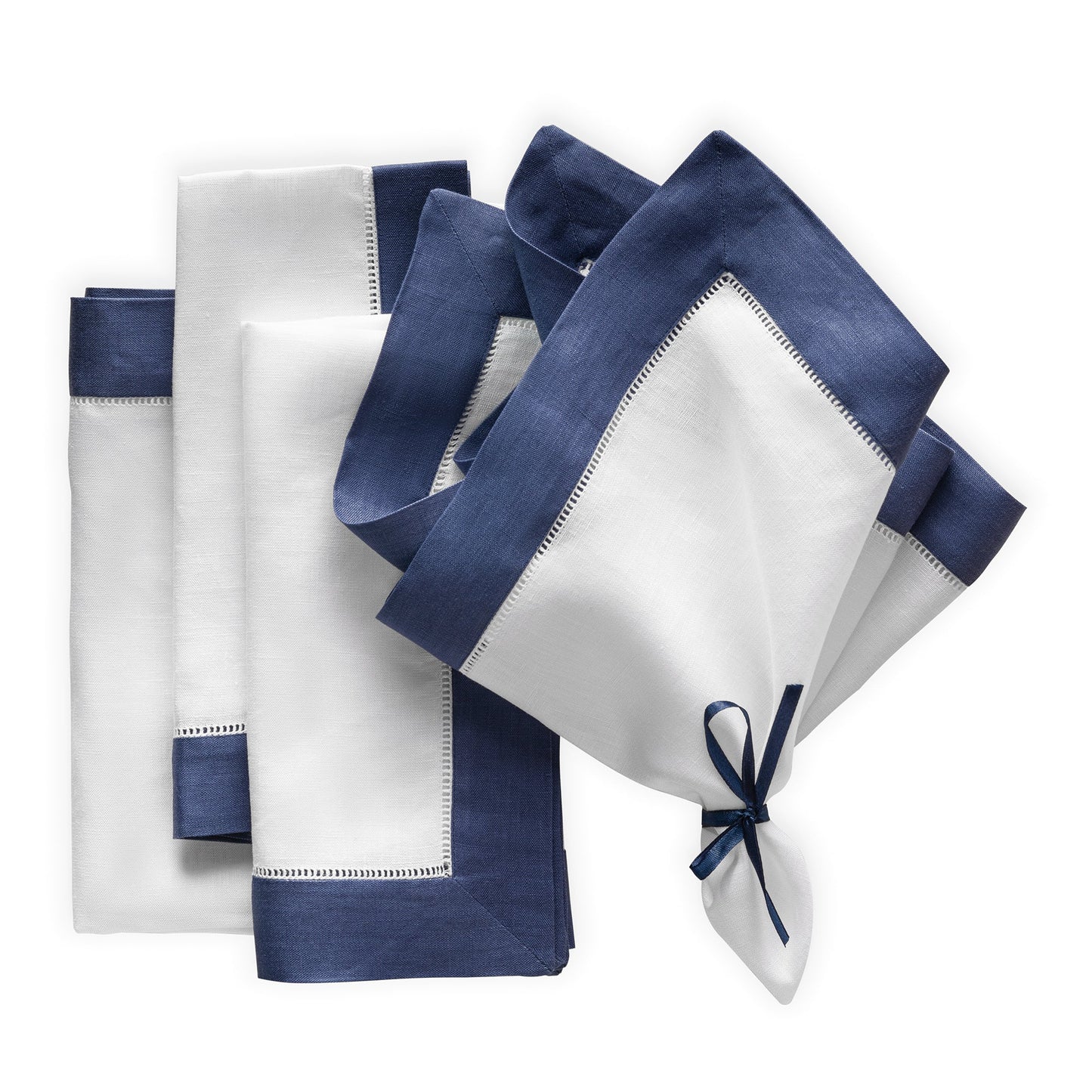 Reversible Navy Blue & White Linen Dinner Napkins | 20 x 20 Inch, Set of 4