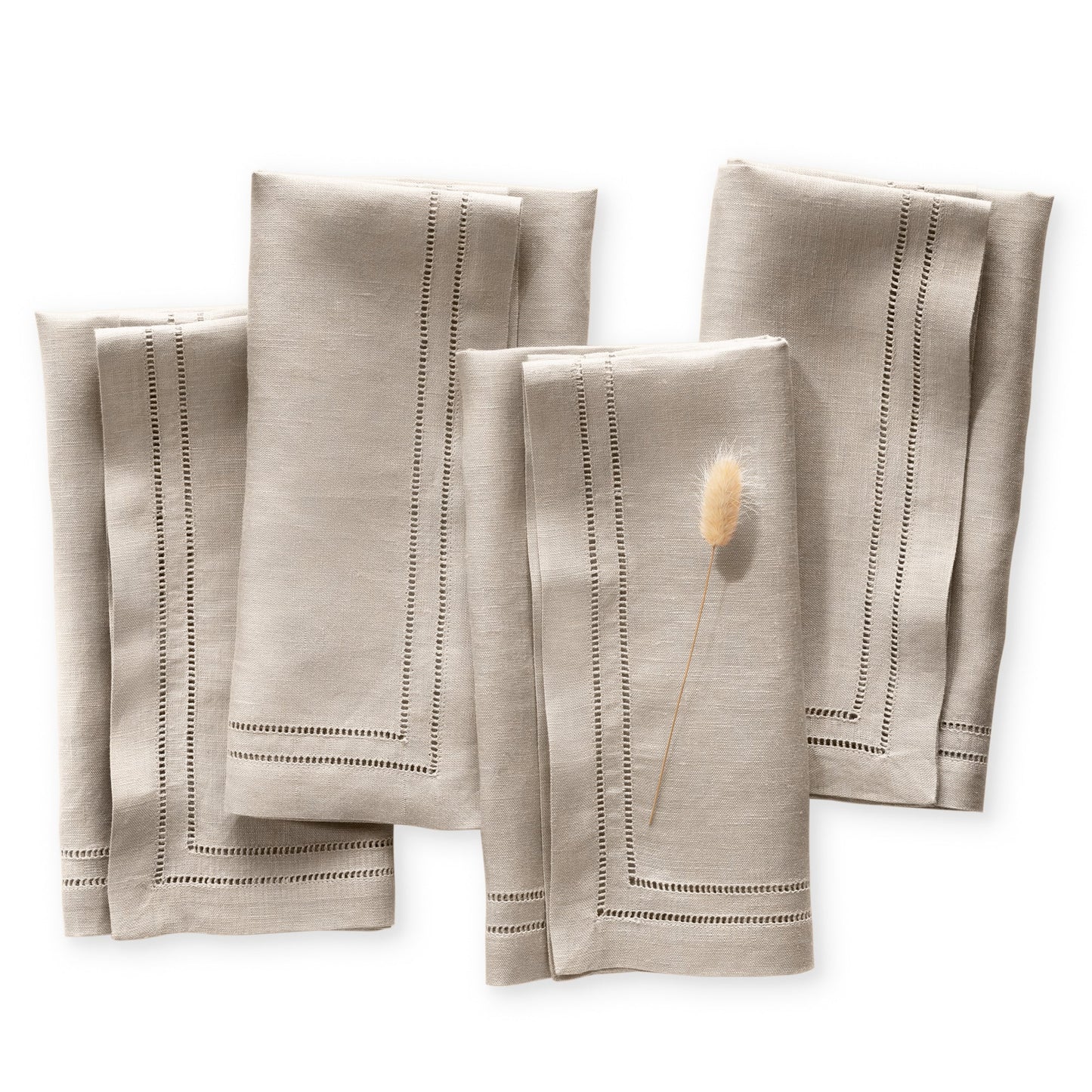 Ajouré Double Hemstitched Linen Napkins, Forest Green, Set of 4, 20 X 20  inch