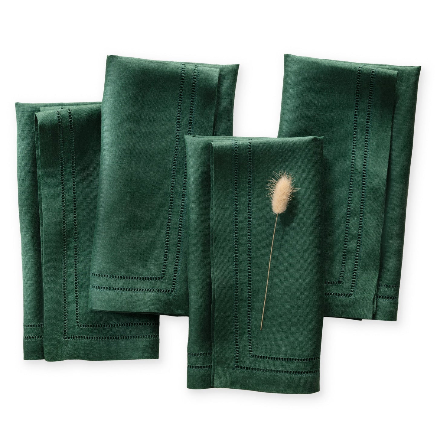 Ajouré Double Hemstitched Linen Napkins, Forest Green, Set of 4, 20 X 20  inch